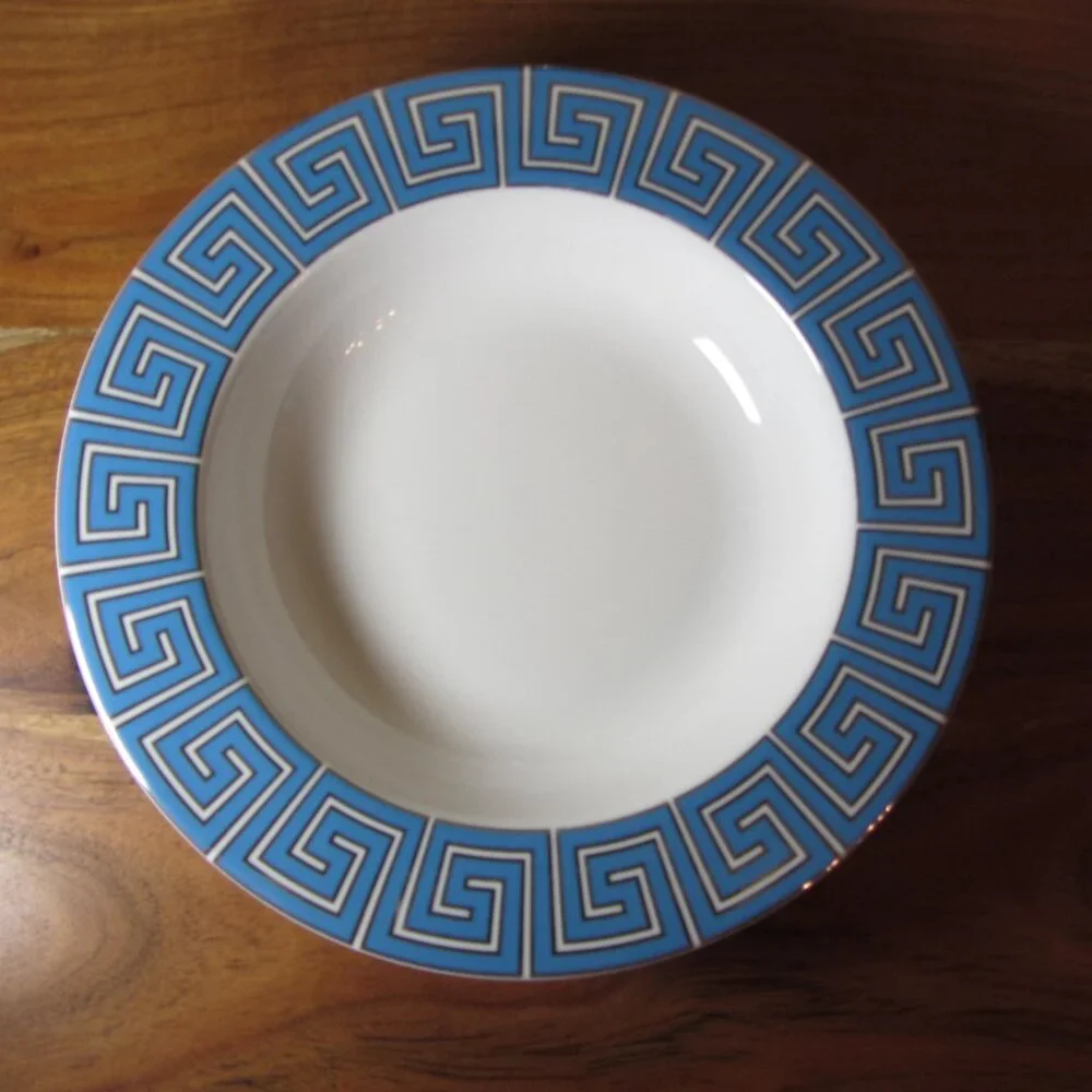 Jonathan Adler silver & blue greek key bowls- pair of 2 (W5106)